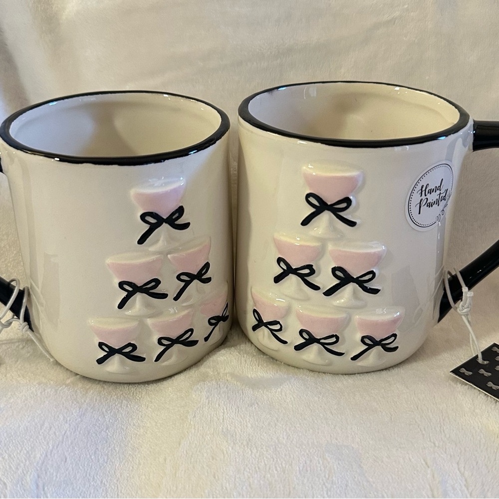 Charming Pink and Black Bow Ceramic Mugs